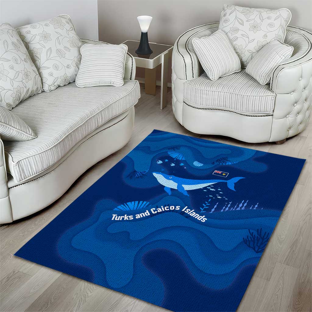 Turks and Caicos Islands Area Rug with Blue Ocean Whale and Coral Reef Design - Wonder Print Shop