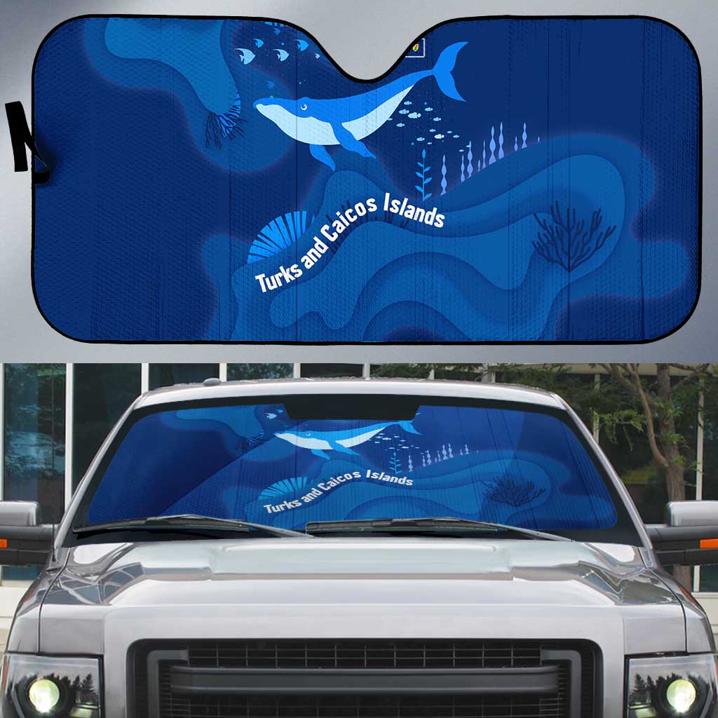 Turks and Caicos Islands Auto Sun Shade with Blue Ocean Whale and Coral Reef Design - Wonder Print Shop