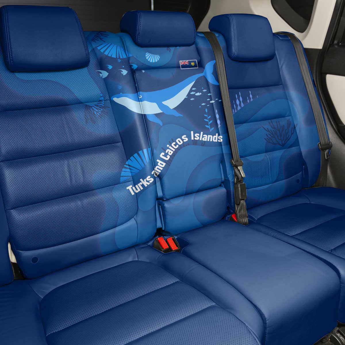 Turks and Caicos Islands Back Car Seat Cover with Blue Ocean Whale and Coral Reef Design - Wonder Print Shop