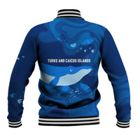 Turks and Caicos Islands Baseball Jacket with Blue Ocean Whale and Coral Reef Design - Wonder Print Shop