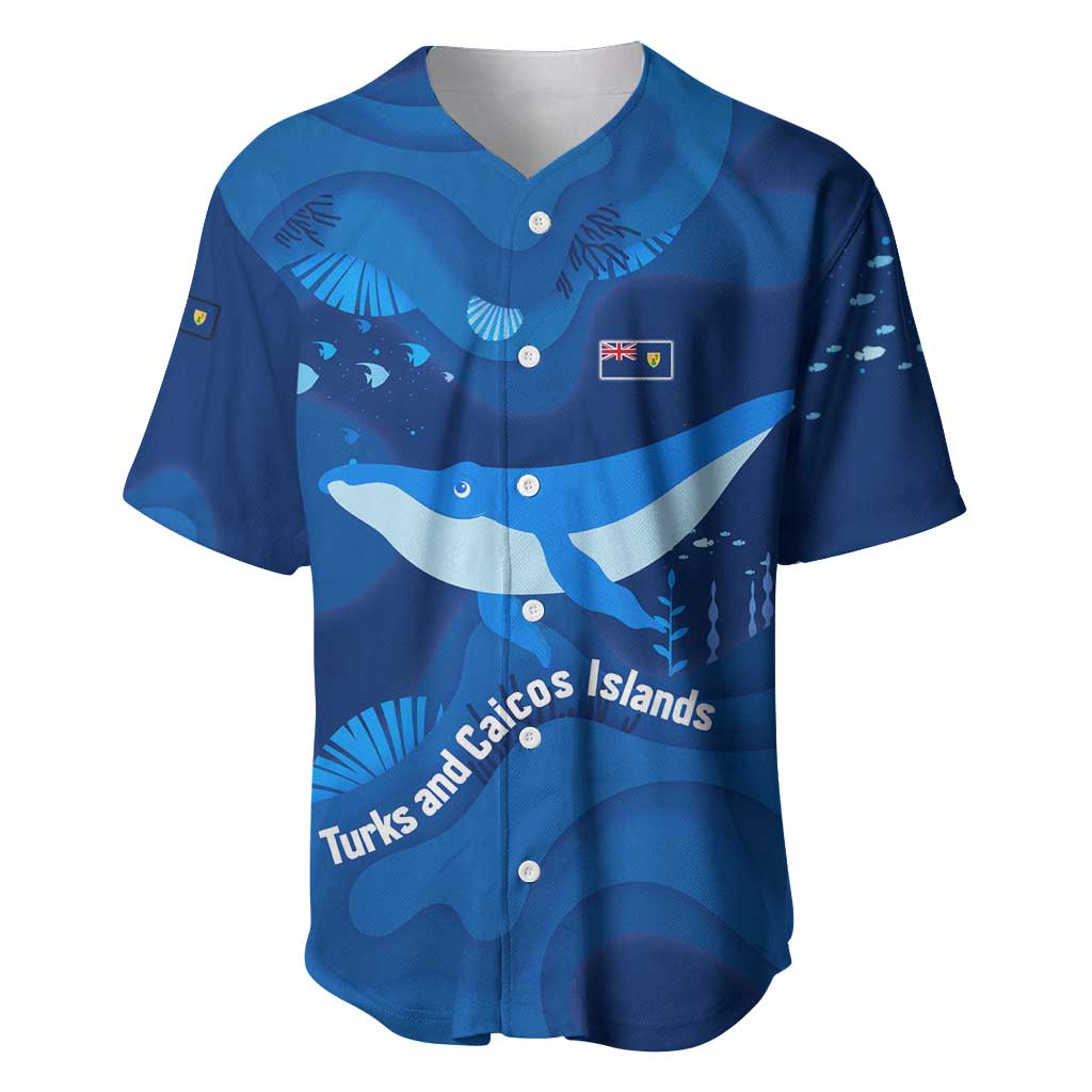Turks and Caicos Islands Baseball Jersey with Blue Ocean Whale and Coral Reef Design - Wonder Print Shop