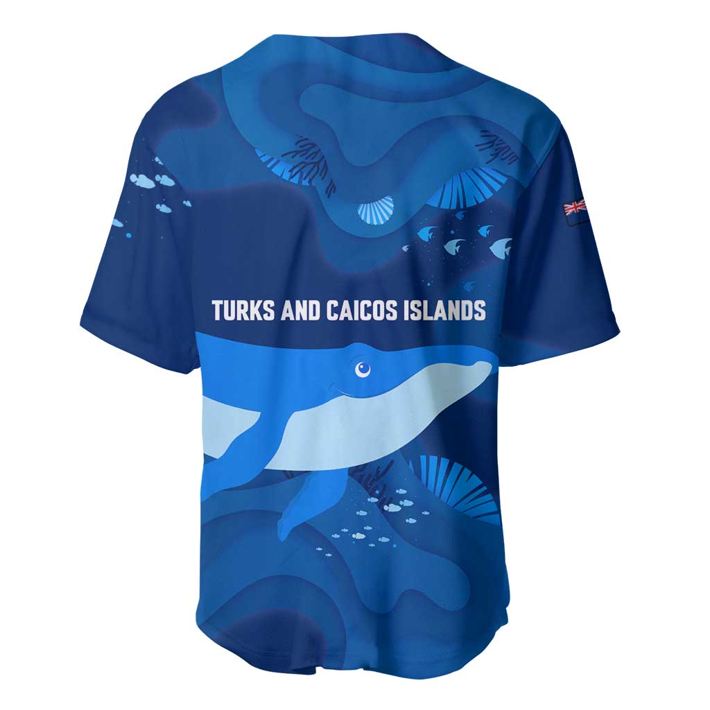 Turks and Caicos Islands Baseball Jersey with Blue Ocean Whale and Coral Reef Design - Wonder Print Shop
