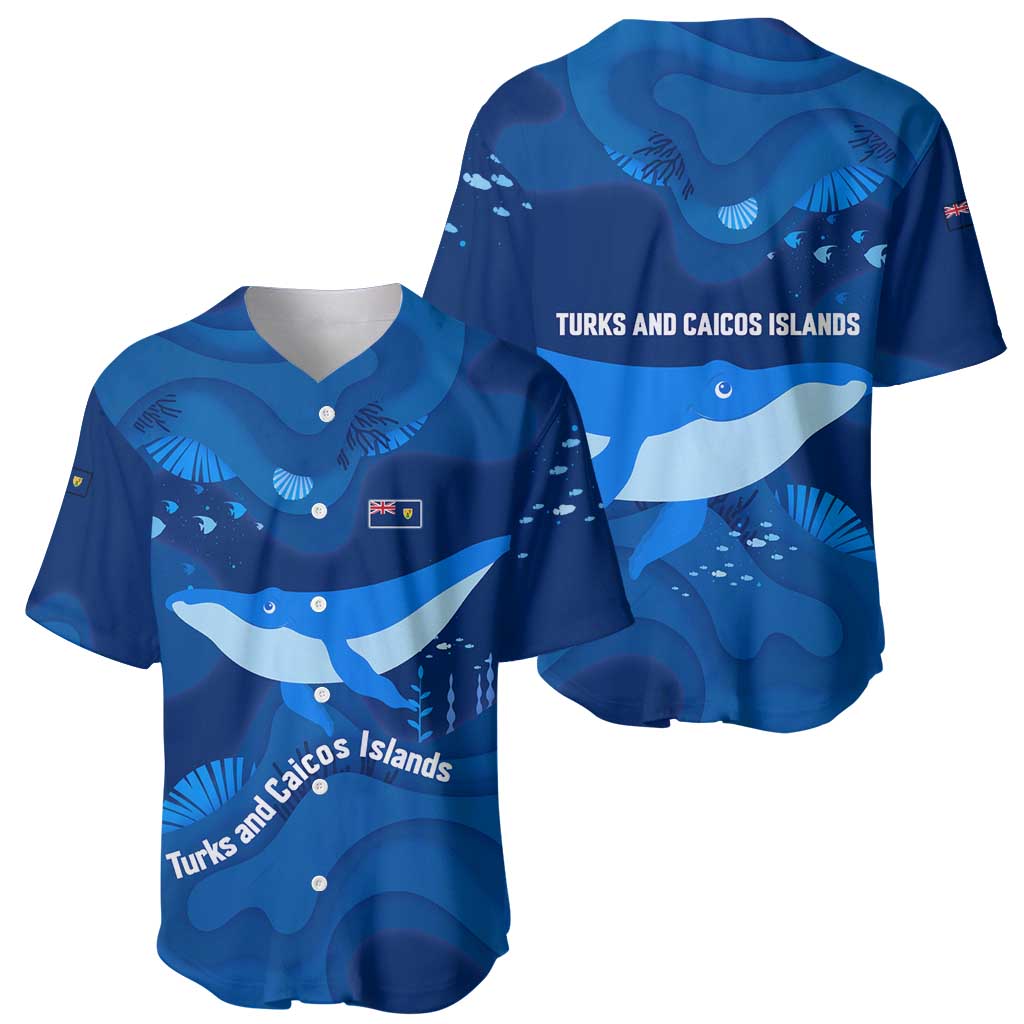Turks and Caicos Islands Baseball Jersey with Blue Ocean Whale and Coral Reef Design - Wonder Print Shop