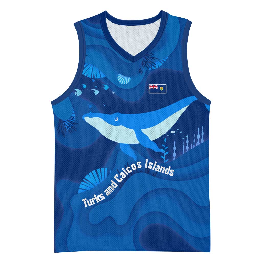 Turks and Caicos Islands Basketball Jersey with Blue Ocean Whale and Coral Reef Design - Wonder Print Shop