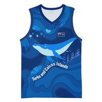 Turks and Caicos Islands Basketball Jersey with Blue Ocean Whale and Coral Reef Design - Wonder Print Shop