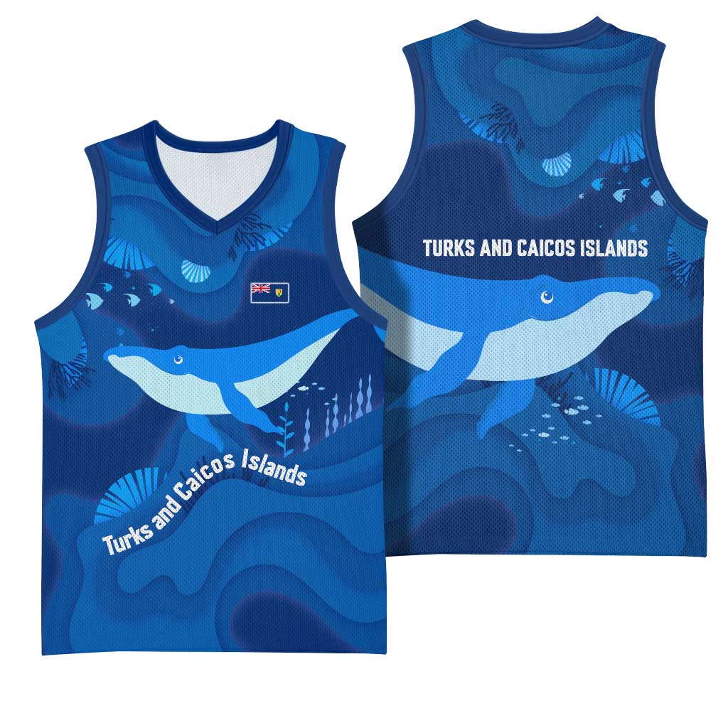 Turks and Caicos Islands Basketball Jersey with Blue Ocean Whale and Coral Reef Design - Wonder Print Shop