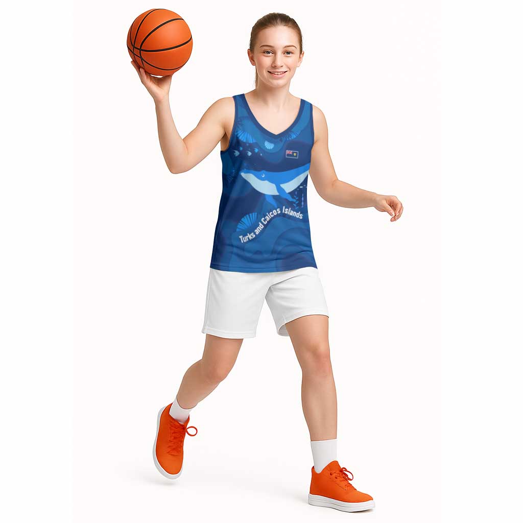 Turks and Caicos Islands Basketball Jersey with Blue Ocean Whale and Coral Reef Design - Wonder Print Shop