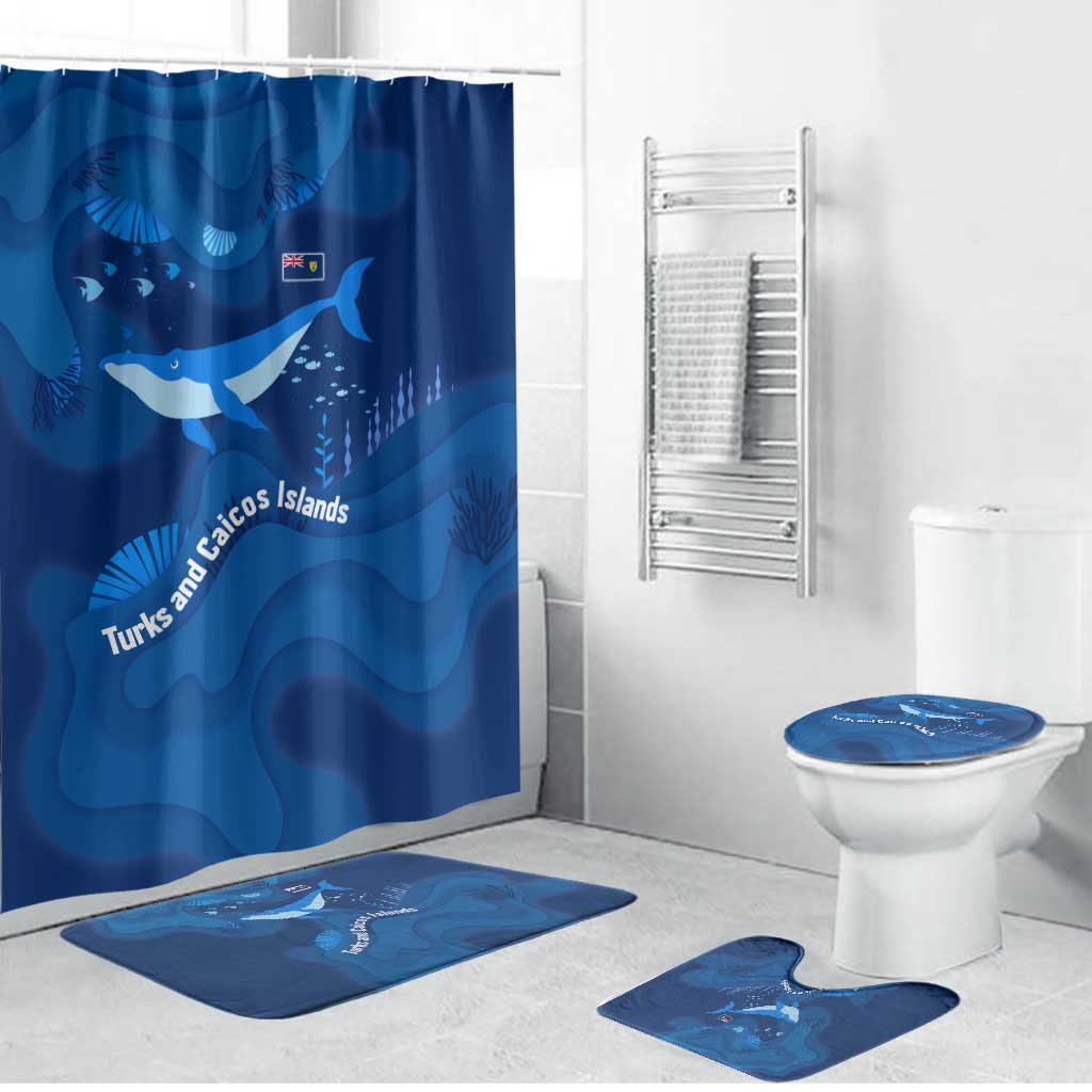 Turks and Caicos Islands Bathroom Set with Blue Ocean Whale and Coral Reef Design - Wonder Print Shop