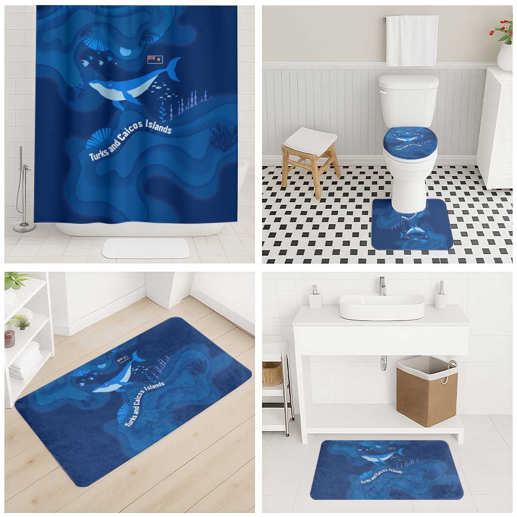 Turks and Caicos Islands Bathroom Set with Blue Ocean Whale and Coral Reef Design - Wonder Print Shop