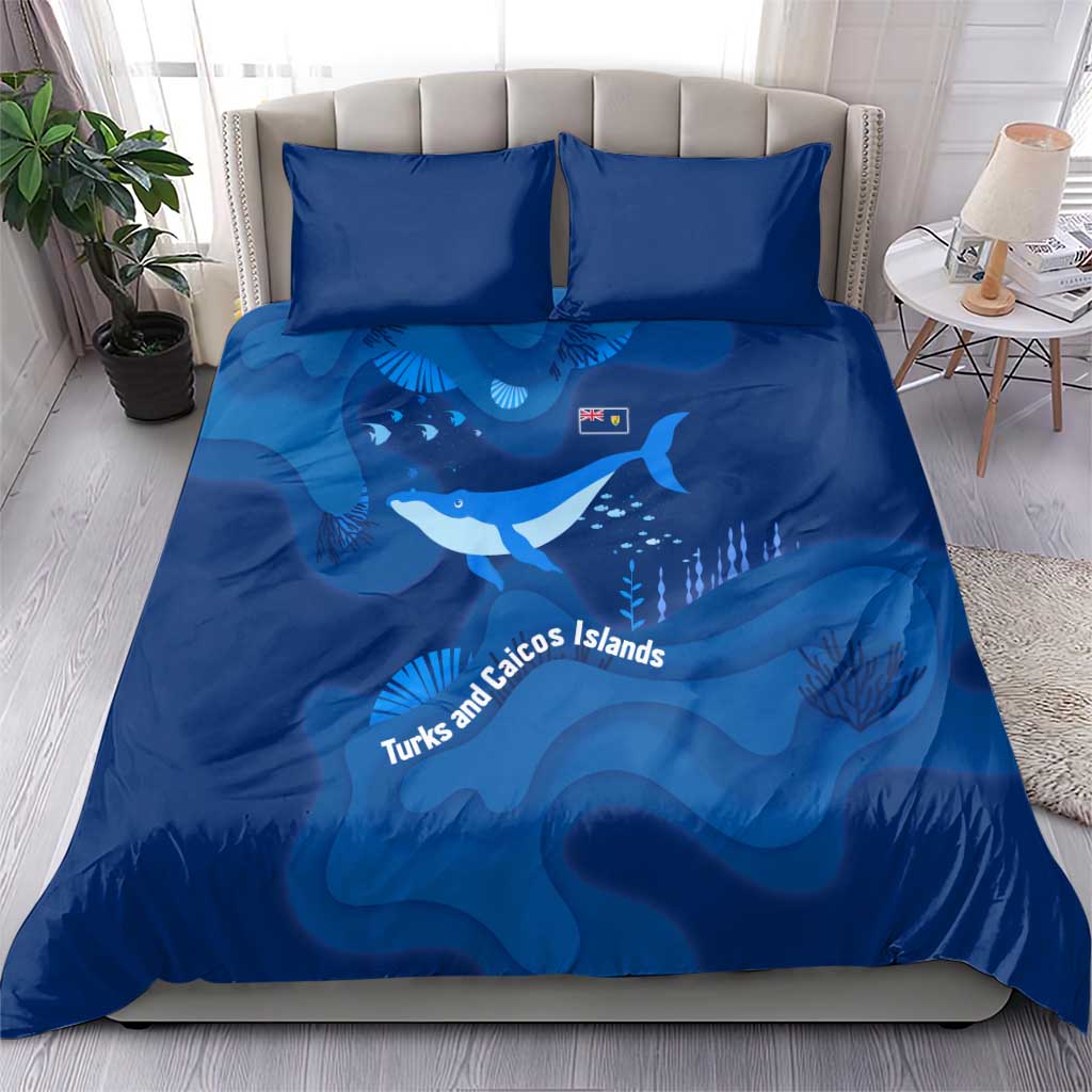 Turks and Caicos Islands Bedding Set with Blue Ocean Whale and Coral Reef Design - Wonder Print Shop