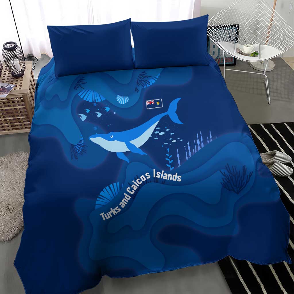 Turks and Caicos Islands Bedding Set with Blue Ocean Whale and Coral Reef Design - Wonder Print Shop