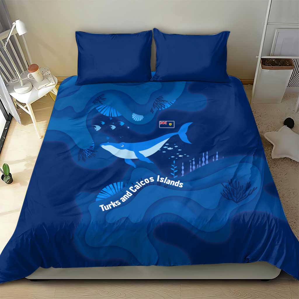Turks and Caicos Islands Bedding Set with Blue Ocean Whale and Coral Reef Design - Wonder Print Shop
