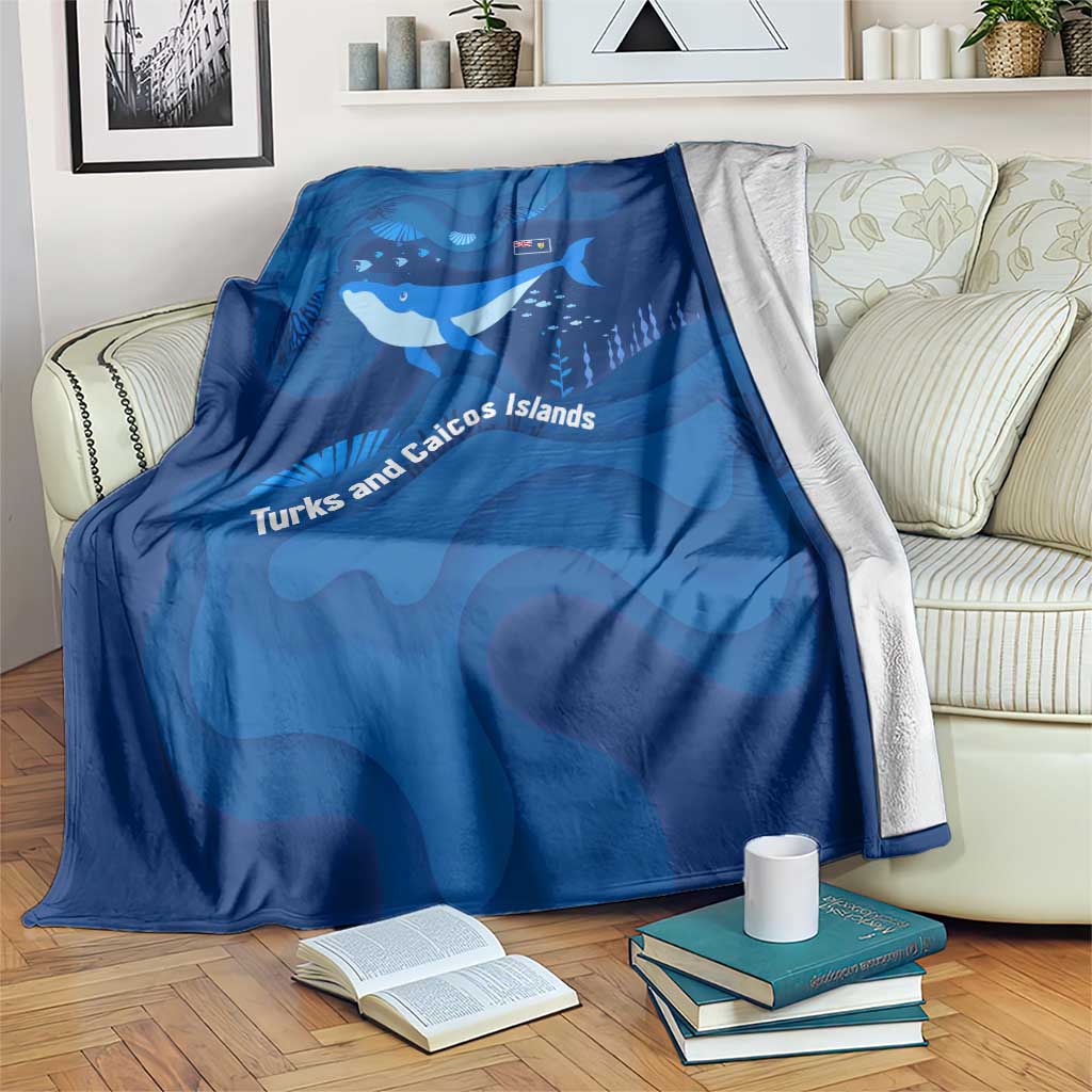 Turks and Caicos Islands Blanket with Blue Ocean Whale and Coral Reef Design - Wonder Print Shop