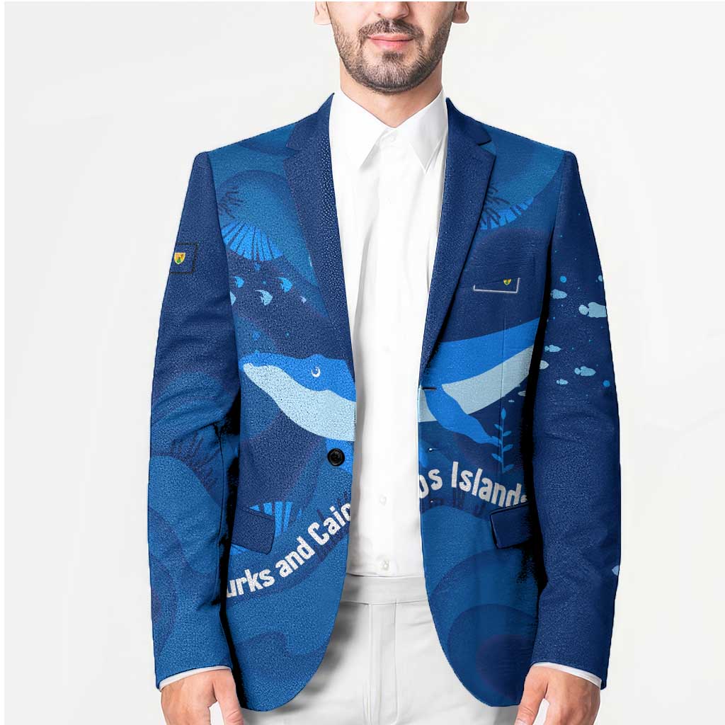 Turks and Caicos Islands Blazer with Blue Ocean Whale and Coral Reef Design - Wonder Print Shop
