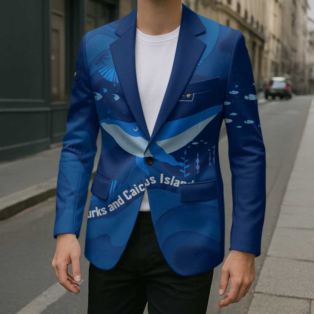Turks and Caicos Islands Blazer with Blue Ocean Whale and Coral Reef Design - Wonder Print Shop