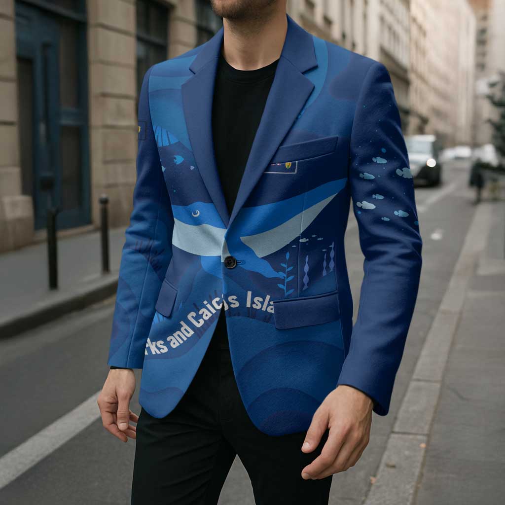 Turks and Caicos Islands Blazer with Blue Ocean Whale and Coral Reef Design - Wonder Print Shop