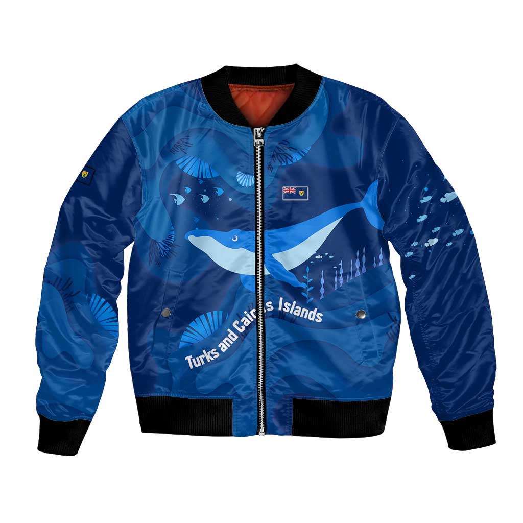 Turks and Caicos Islands Bomber Jacket with Blue Ocean Whale and Coral Reef Design - Wonder Print Shop