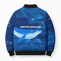 Turks and Caicos Islands Bomber Puffer Jacket with Blue Ocean Whale and Coral Reef Design - Wonder Print Shop