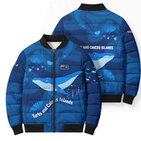 Turks and Caicos Islands Bomber Puffer Jacket with Blue Ocean Whale and Coral Reef Design - Wonder Print Shop