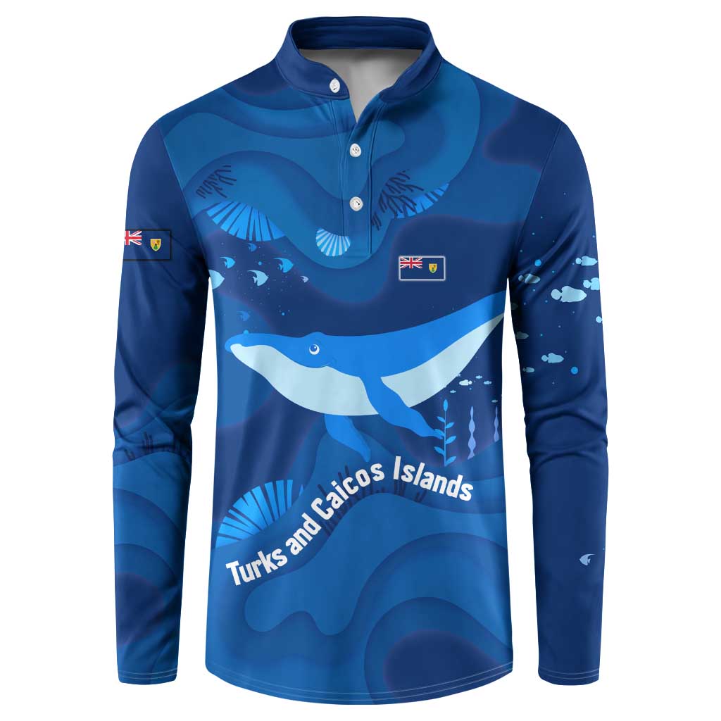 Turks and Caicos Islands Button Sweatshirt with Blue Ocean Whale and Coral Reef Design - Wonder Print Shop
