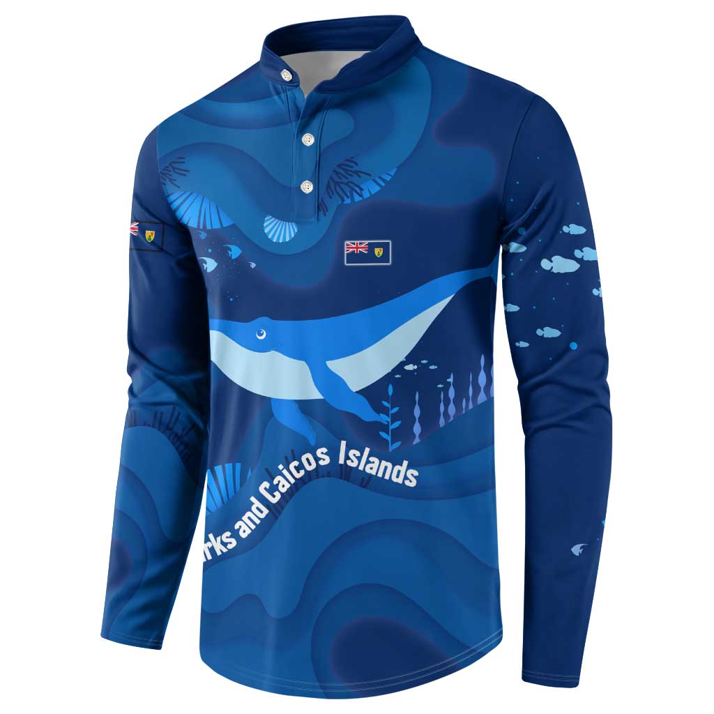 Turks and Caicos Islands Button Sweatshirt with Blue Ocean Whale and Coral Reef Design - Wonder Print Shop