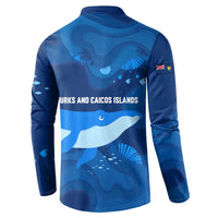 Turks and Caicos Islands Button Sweatshirt with Blue Ocean Whale and Coral Reef Design - Wonder Print Shop