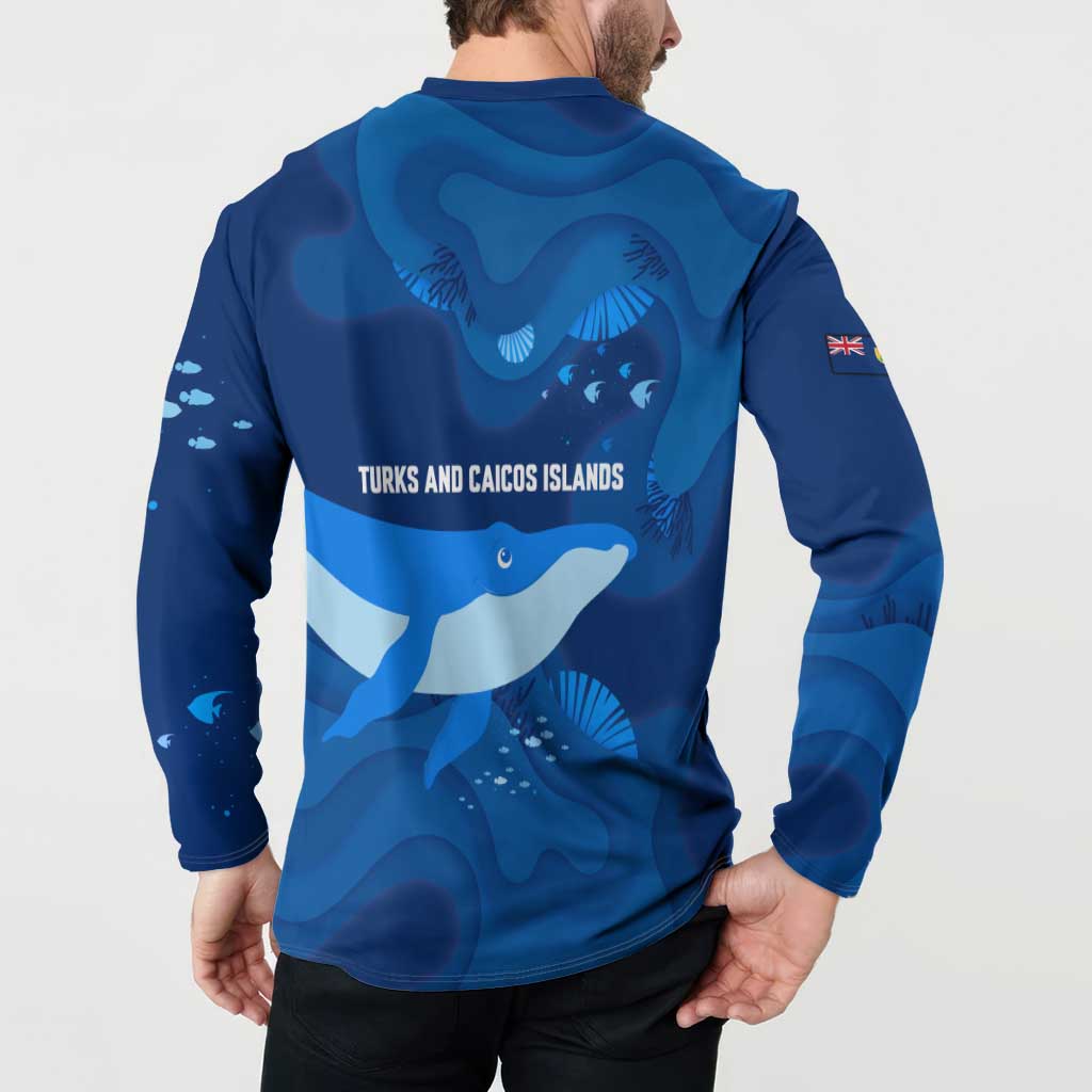 Turks and Caicos Islands Button Sweatshirt with Blue Ocean Whale and Coral Reef Design - Wonder Print Shop