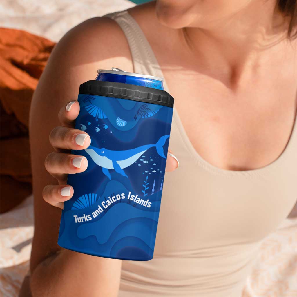 Turks and Caicos Islands 4 in 1 Can Cooler Tumbler with Blue Ocean Whale and Coral Reef Design - Wonder Print Shop