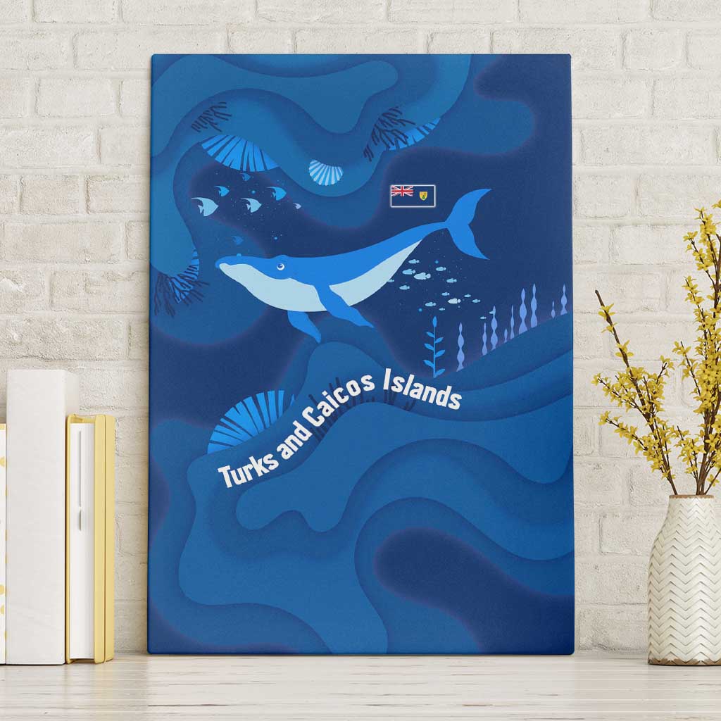 Turks and Caicos Islands Canvas Wall Art with Blue Ocean Whale and Coral Reef Design - Wonder Print Shop