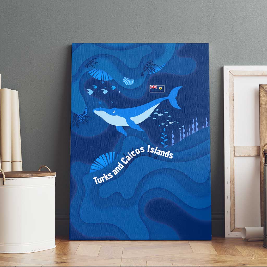 Turks and Caicos Islands Canvas Wall Art with Blue Ocean Whale and Coral Reef Design - Wonder Print Shop