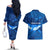 Turks and Caicos Islands Couples Matching Off The Shoulder Long Sleeve Dress and Hawaiian Shirt with Blue Ocean Whale and Coral Reef Design - Wonder Print Shop