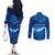 Turks and Caicos Islands Couples Matching Off The Shoulder Long Sleeve Dress and Long Sleeve Button Shirt with Blue Ocean Whale and Coral Reef Design - Wonder Print Shop