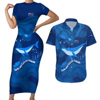 Turks and Caicos Islands Couples Matching Short Sleeve Bodycon Dress and Hawaiian Shirt with Blue Ocean Whale and Coral Reef Design - Wonder Print Shop