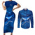 Turks and Caicos Islands Couples Matching Short Sleeve Bodycon Dress and Long Sleeve Button Shirt with Blue Ocean Whale and Coral Reef Design - Wonder Print Shop