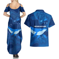 Turks and Caicos Islands Couples Matching Summer Maxi Dress and Hawaiian Shirt with Blue Ocean Whale and Coral Reef Design - Wonder Print Shop