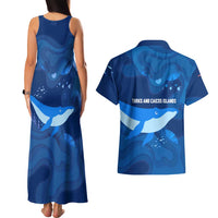 Turks and Caicos Islands Couples Matching Tank Maxi Dress and Hawaiian Shirt with Blue Ocean Whale and Coral Reef Design - Wonder Print Shop