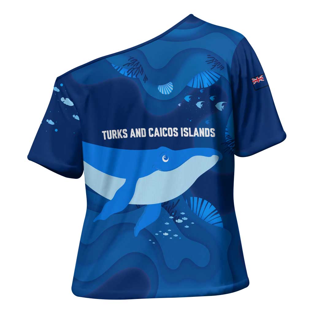 Turks and Caicos Islands Cross Shoulder Shirt with Blue Ocean Whale and Coral Reef Design - Wonder Print Shop