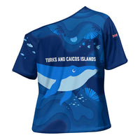 Turks and Caicos Islands Cross Shoulder Shirt with Blue Ocean Whale and Coral Reef Design - Wonder Print Shop
