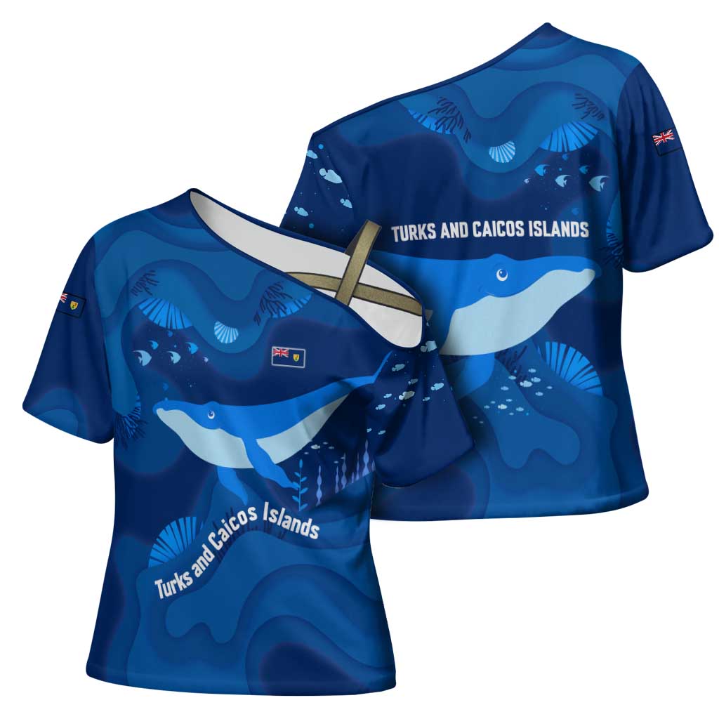 Turks and Caicos Islands Cross Shoulder Shirt with Blue Ocean Whale and Coral Reef Design - Wonder Print Shop