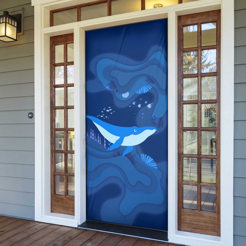 Turks and Caicos Islands Door Cover with Blue Ocean Whale and Coral Reef Design - Wonder Print Shop
