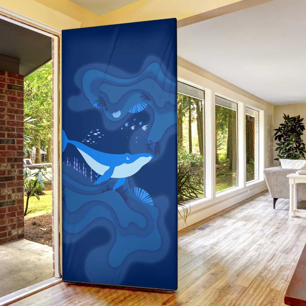 Turks and Caicos Islands Door Cover with Blue Ocean Whale and Coral Reef Design - Wonder Print Shop