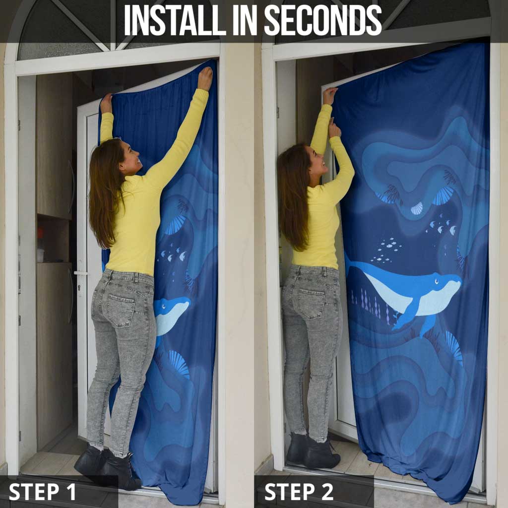 Turks and Caicos Islands Door Cover with Blue Ocean Whale and Coral Reef Design - Wonder Print Shop