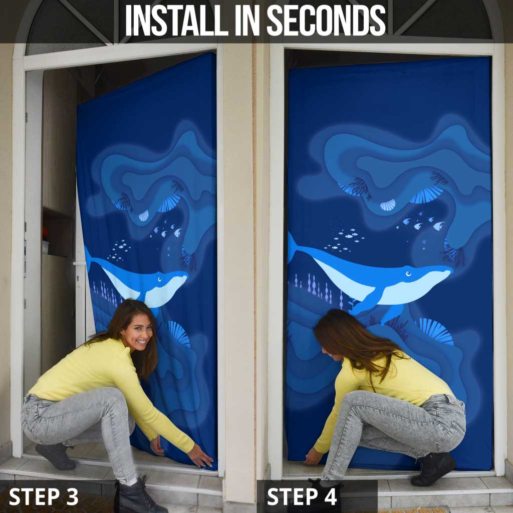 Turks and Caicos Islands Door Cover with Blue Ocean Whale and Coral Reef Design - Wonder Print Shop