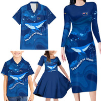 Turks and Caicos Islands Family Matching Long Sleeve Bodycon Dress and Hawaiian Shirt with Blue Ocean Whale and Coral Reef Design - Wonder Print Shop