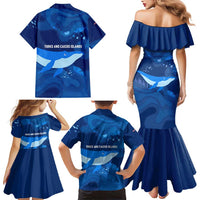 Turks and Caicos Islands Family Matching Mermaid Dress and Hawaiian Shirt with Blue Ocean Whale and Coral Reef Design - Wonder Print Shop