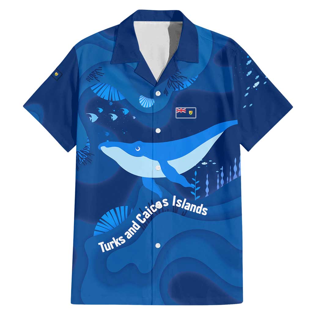 Turks and Caicos Islands Family Matching Mermaid Dress and Hawaiian Shirt with Blue Ocean Whale and Coral Reef Design - Wonder Print Shop