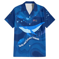 Turks and Caicos Islands Family Matching Off The Shoulder Long Sleeve Dress and Hawaiian Shirt with Blue Ocean Whale and Coral Reef Design - Wonder Print Shop