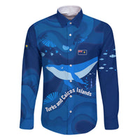 Turks and Caicos Islands Family Matching Off The Shoulder Long Sleeve Dress and Hawaiian Shirt with Blue Ocean Whale and Coral Reef Design - Wonder Print Shop