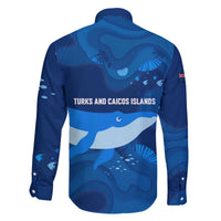 Turks and Caicos Islands Family Matching Off The Shoulder Long Sleeve Dress and Hawaiian Shirt with Blue Ocean Whale and Coral Reef Design - Wonder Print Shop