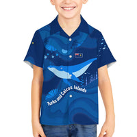 Turks and Caicos Islands Family Matching Off The Shoulder Long Sleeve Dress and Hawaiian Shirt with Blue Ocean Whale and Coral Reef Design - Wonder Print Shop